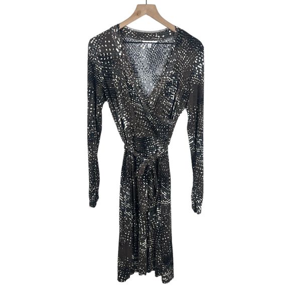 Cabi Multicolor Dappled Dot Deep V Neck Long Sleeve Jersey Wrap Dress Medium - Picture 1 of 6